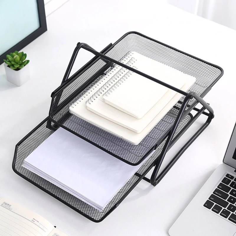 

Metal Mesh 2 Tier Document Letter Tray Desk Organizer File Organizer Office 28GE