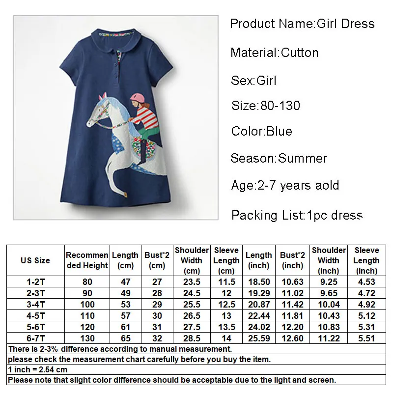 

Casual Girl Dress Summer Cotton Knitted Embroidery Horse Riding Kid Dresses New Blue Short Sleeve Button Toddler Child Clothes