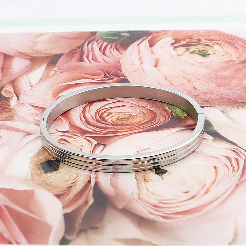 

New Top Quality Women Bangle Titanium steel Rose Gold Color Unique Three Sides Round Bangle & Bracelet Jewelry Wedding Brand