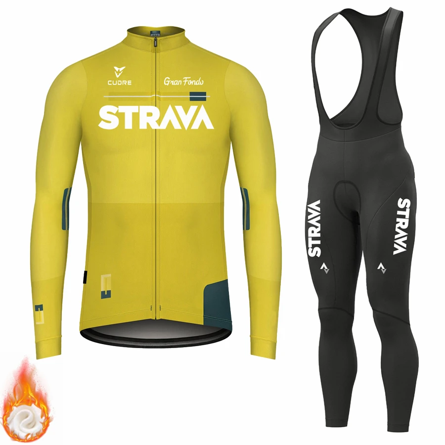 

Трикотажный комплект для велоспорта STRAVA 2022, Зимняя Теплая Флисовая Мужская спортивная одежда для велоспорта, Трикотажные изделия для горно...