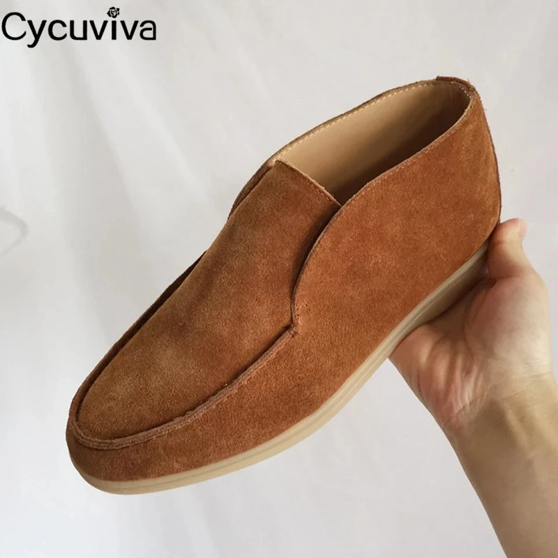 JAWAKYE 2022 Penny Loafers Women High Top Nude Suede Flat Casual Shoes Woman Round Toe Slip On Loafers Summer Open Walk Shoes