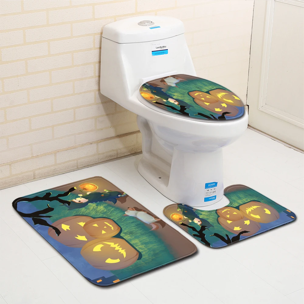 Коврик для ванной на Хэллоуин с ведьмой тыквой фонариком декоративный коврик