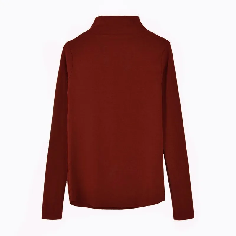 wine red Ulzzang, корейский стиль, длинный рукав, одноцветная, женская футболка, водолазка, повседневная, тонкая, Roupas Feminina, боди, футболка, женская, черная, белая - Цвет: wine red