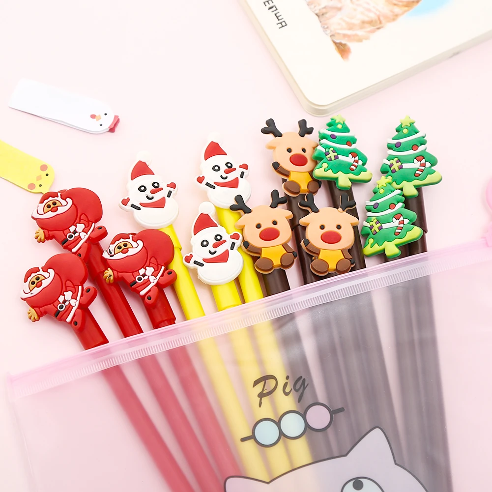 12pcs Creative Cute Christmas Gel Pen Kawaii Cartoon School Office Accessory Thing Anime Stationery Material Kids Cool Gift Bts