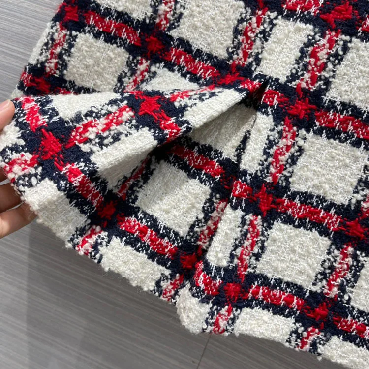 Fashion Sweet Tweed Skirts for Women Summer 2021 New Luxury Brand High Waist A-line Contrast Skirts Blended Knitted Skirts Lady