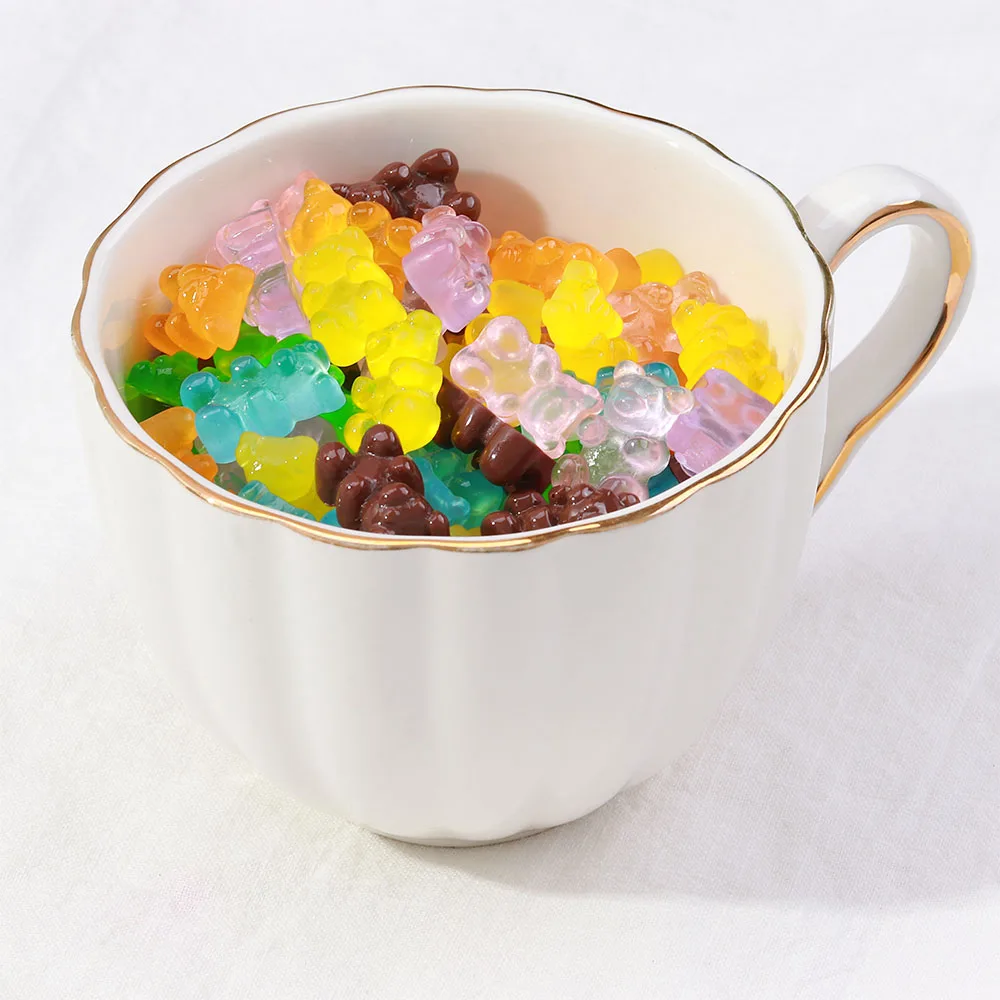 10 шт./упак. Медвежонок DIY подвески кабошоны из смолы глиттер карамельного цвета