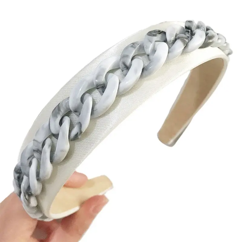 

Korean Style Women Sweet Candy Color Hair Hoop Braided Acrylic Chain Elegant Bandana Wide-Brimmed Summer Makeup Headband