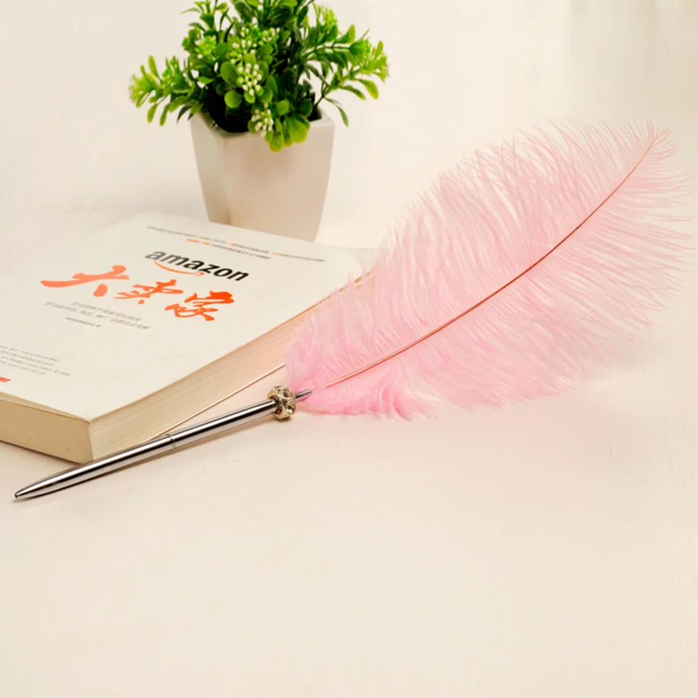 

Feather Ball-Point Pen Beautiful Metal Pen Creative Feather Pen for Home School Party (Random Color)