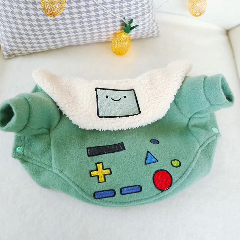 

Pet dog cat clothes autumn and winter new warm game machine woolen coat robot lapel plus velvet clothes