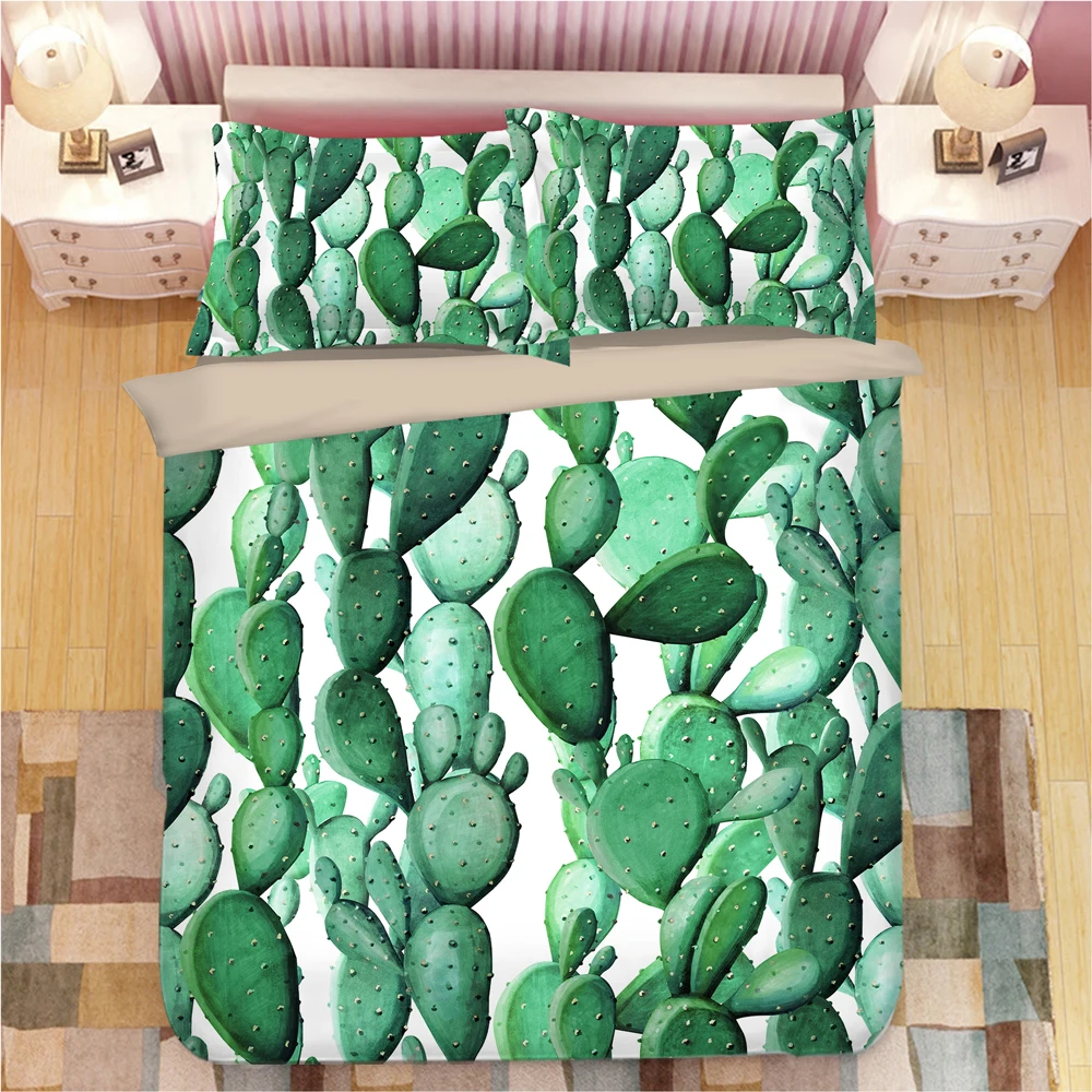 

Cactus Cartoon Print 3D Bedding Set Duvet Covers Pillowcases One Piece Comforter Bedding Sets Bedclothes Bed Linen