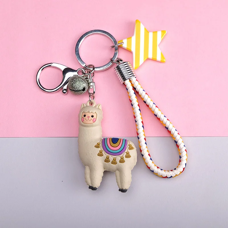 

2019 New cartoon cute Luck Zodiac Alpaca keychain key ring Simulation Animals Pendant Jewelry Children's birthday gift key Ring
