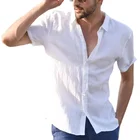 Мужской однотонный кардиган с отложным воротником, однобортная рубашка, мужская повседневная Легкая рубашка с коротким рукавом, лето