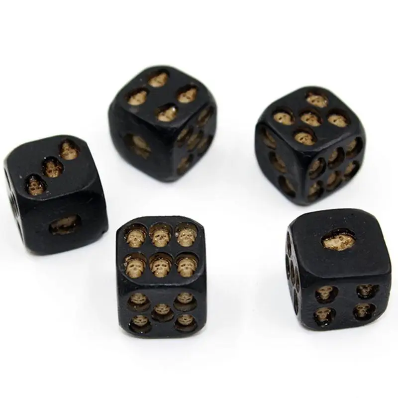 

5 x Handmade Black Dice Gold Silver Skull Dice Grinning Skull Deluxe Devil Poker Tower with Death Table Pub Bar Party Game Tool
