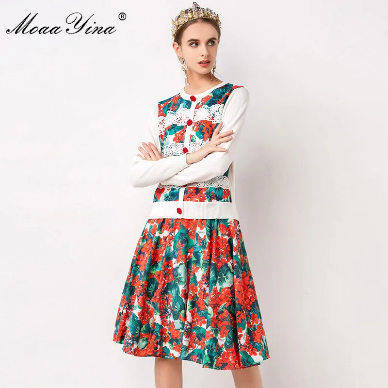 MoaaYina Модный комплект осенний женский длинный рукав кружево розовая кнопка