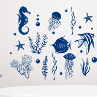 cartoon fish sea life shells nautical wall sticker bathroom living room ocean seashells fish wall decal kids room vinyl decor