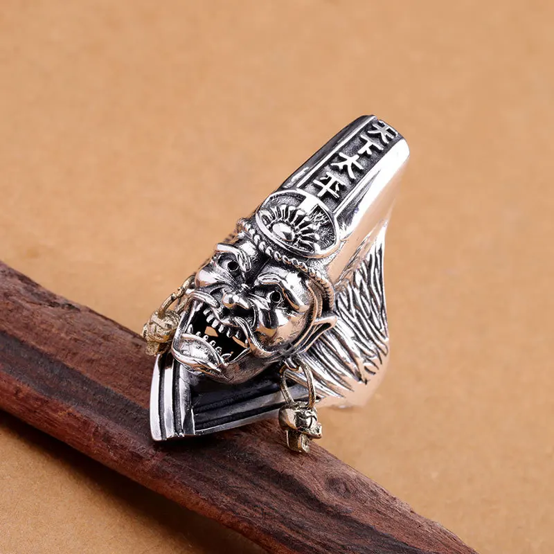 

S925 Sterling Silver Jewelry Thai Silver Men's Black and White Impermanence Opening Ring Personality Hip-hop Style