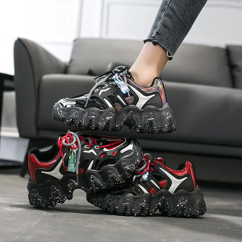 Женские кроссовки с волнистой подошвой ADBOOV повседневная обувь лазерной верхней