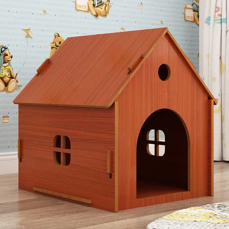 

Removable Wooden Dog Cat House The Window Breathes Design Pet Villa Bottom Antiskid Configure Door Opening Closing Cat Nest