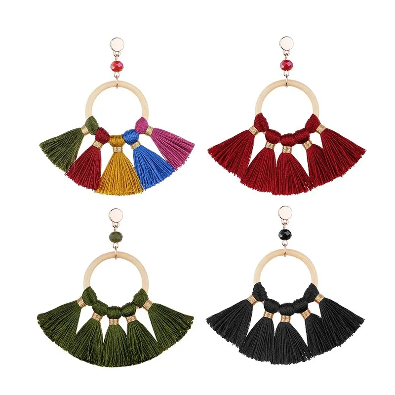 Женские серьги с кисточками в форме веера богемные большие бахромой