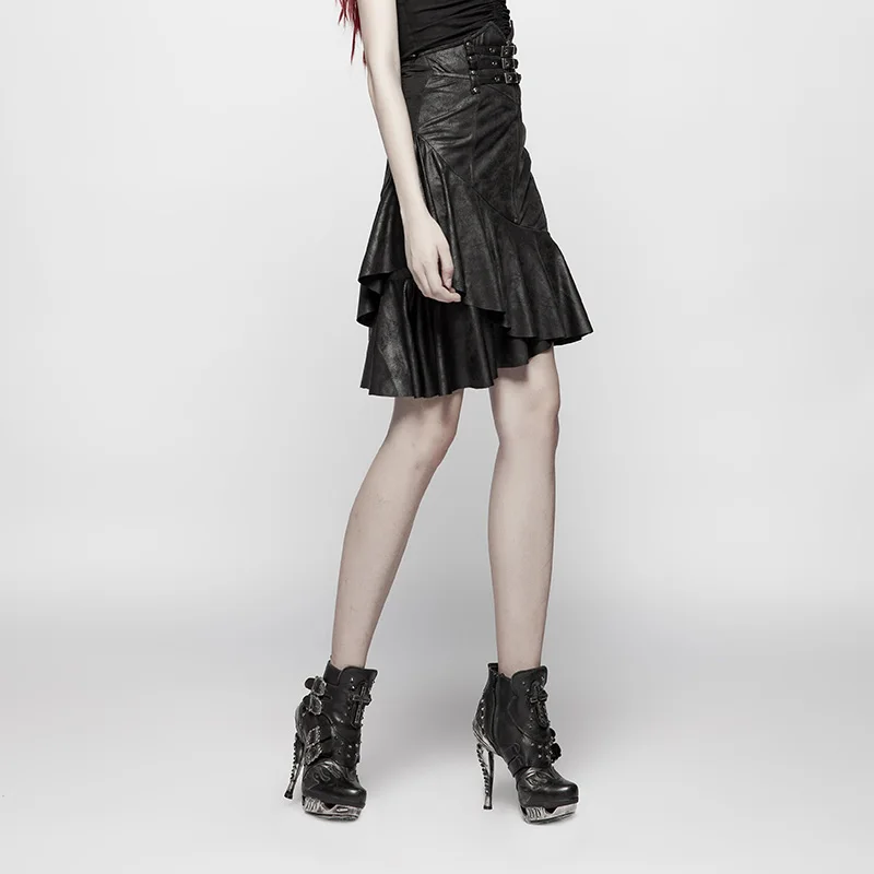 Женская юбка с завышенной талией черная Асимметричная оборками на подоле