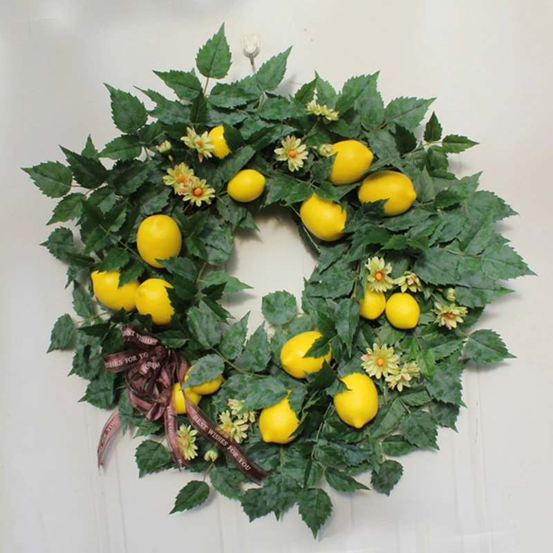 

Lemon Daisy Wreath Summer Artificial Flower Plants Festivals Decoration Door Wall Hanging Garland Resturant Weddaing Home Decor