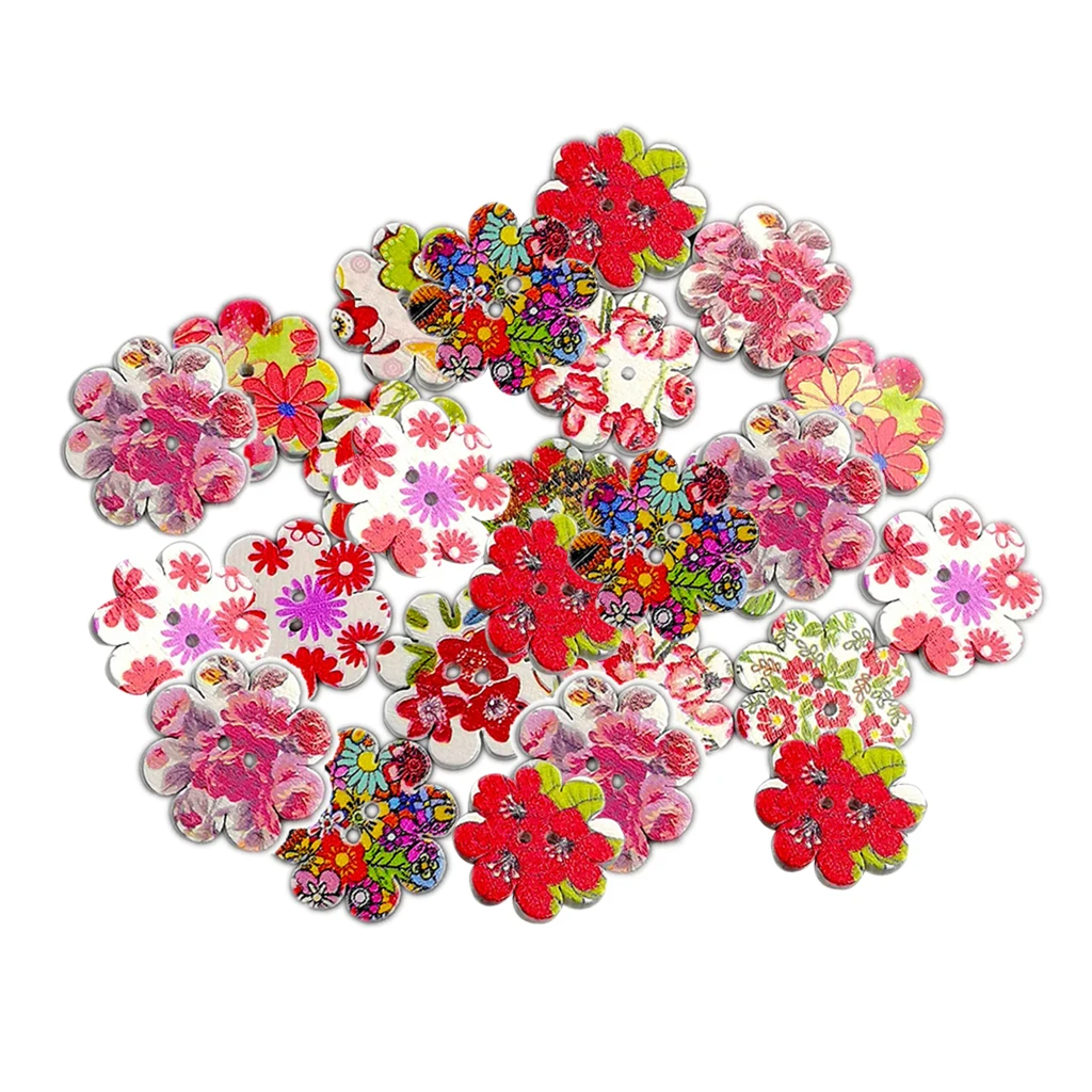 

100 Pack Flat Wooden Flower Buttons Costume Shoes Sewing Fastener 20mm