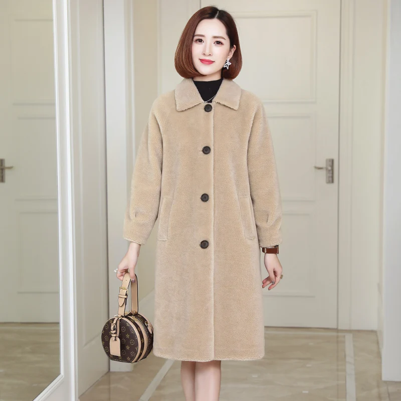 New 100% real Merino sheep wool suede fur coat 2019 women's winter clothing long outerwear jacket coats | Женская одежда