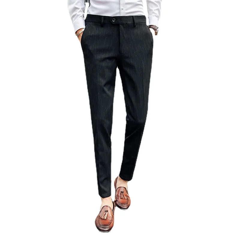 

2021 trendy men's slim suit pants youth solid color Western pants 9-point pants small feet business casual pants pants