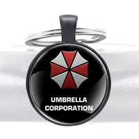 high quality umbrella corporation glass cabochon metal pendant key chain classic men women key ring accessories keychains gifts
