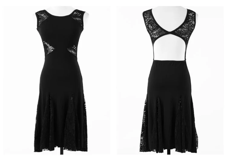 Children Latin Dance Dress Girls Sleeveless Black Lace Practice Clothing Latin Competition Performance Dresses For Kids DQL2118