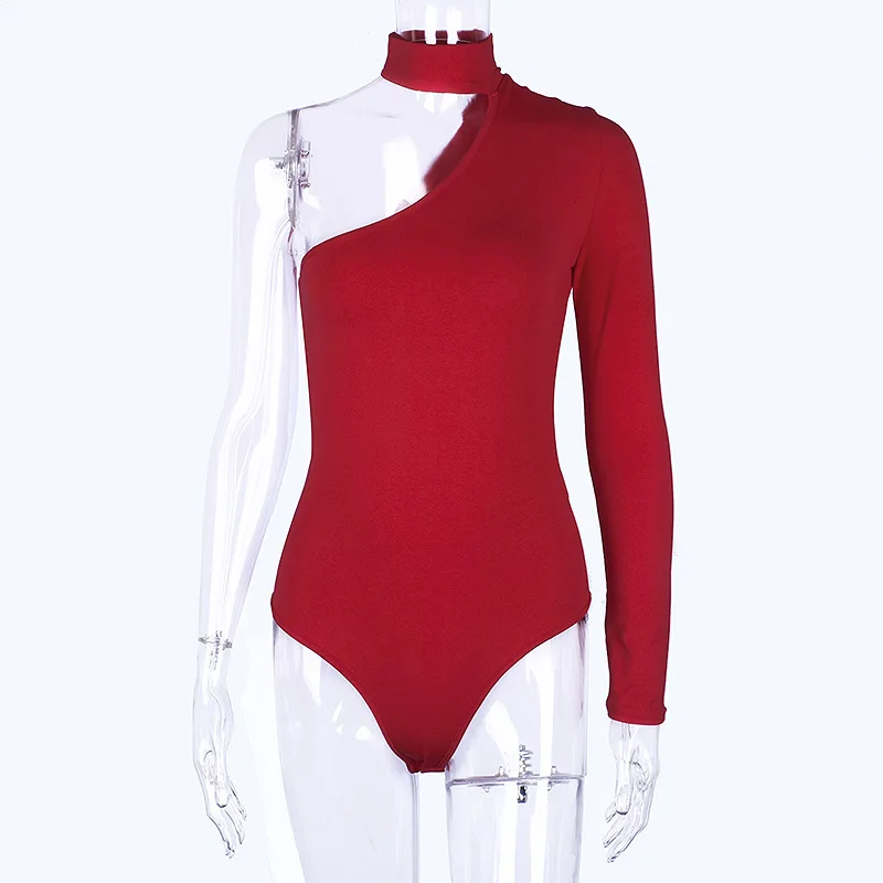 

Womens Sexy One Shoulder Bodysuit Fashion Solid Color Halter Turtleneck High Waist Jumpsuit Party Clubwear Basic Tops