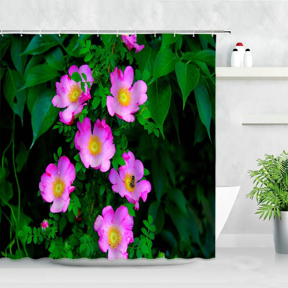 

Floral Purple Lavender Shower Curtains Plant Natural Flowers Rural Scenery Waterproof Decor Screens Hooks Bathroom Curtain Sets