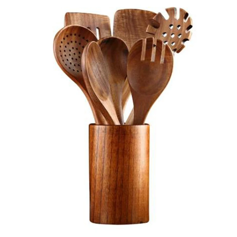 

Wooden Kitchen Cooking Utensils, 8 PCS Wooden Spoons and Spatula for Cooking, Sleek, Cookware for Home Use and Kitchen