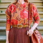 Женский вязаный джемпер с цветочным принтом, Свободный Повседневный винтажный шикарный свитер с круглым вырезом и длинным рукавом, модель 2022 года