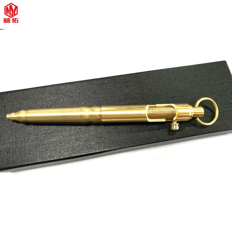 

1PC Portable Pocket Business Office Metal Copper Pen Brass Bolt Spring Press Signature Writing Pen