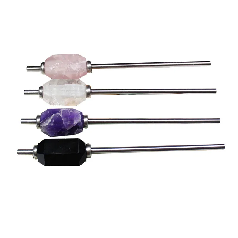 New Eco-friendly Collapsible Amethyst/Rose quartz Clear Crystal drink straw Reusable Stainless Steel Straw With Brush
