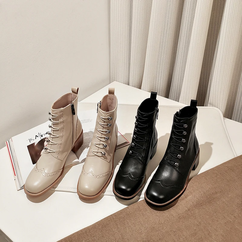 Женские ботильоны из коровьей кожи на высоком каблуке с квадратным носком и