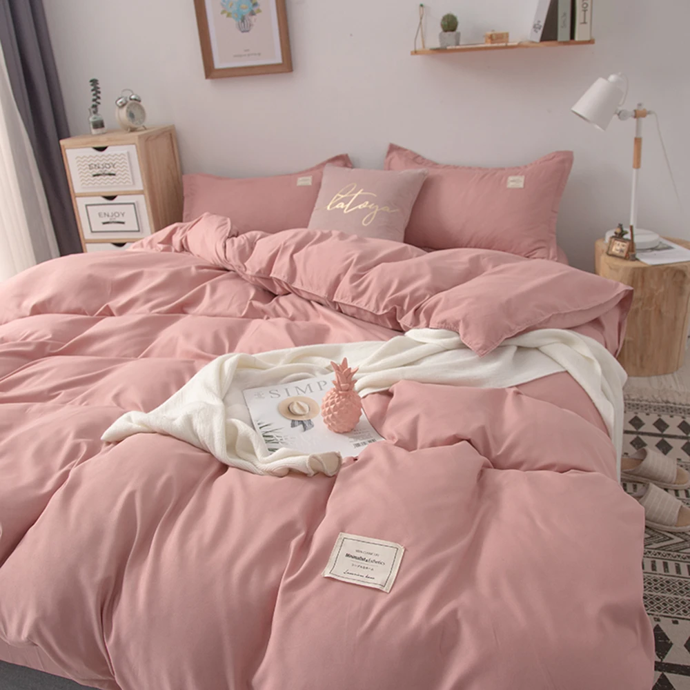 

Solid Color Bedding Set Duvet Cover Pillow Case Bed Sheet AB Side Quilt Cover Boy Kid Teen Girl Bedding Linens Set King Queen