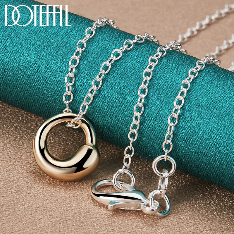 

DOTEFFIL 925 Sterling Silver Gold Water Droplets Pendant Necklace 16-30 Inch O-Chain For Women Wedding Charm Jewelry