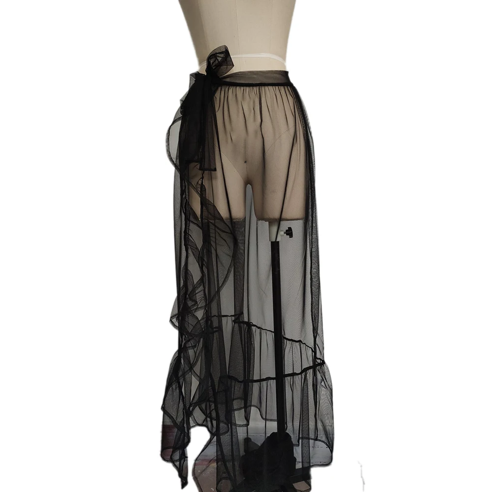 

2021 Sexy Women Beach Cover Ups Sheer Wrap Split Skirts Transparent Chiffon Vacation Holiday Ploka Dot Summer Bathing Suit