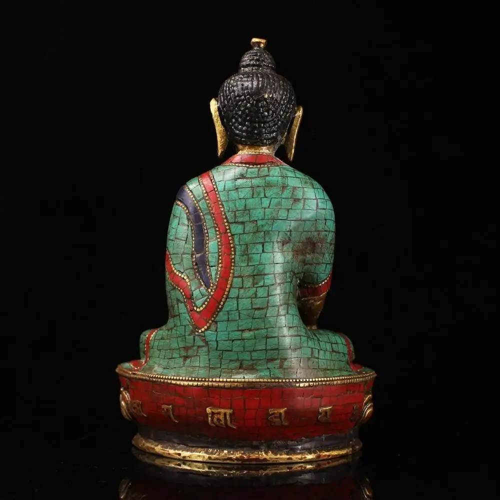 

Wedding Decoration 7" Tibet Buddhism bronze a gem-set turquoise Buddha Shakyamuni Bhagavad (World Respect) Giordamo Siddhartha