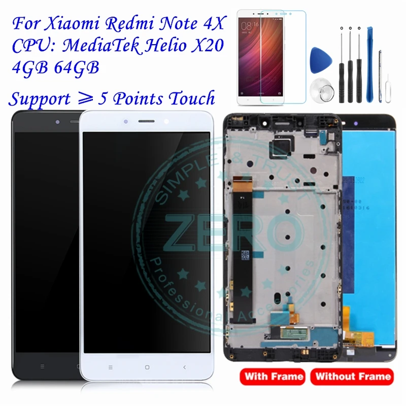 Для Xiaomi Redmi Note 4X4 Гб 64 Гб ЖК-дисплей+ рамка сенсорный экран панель Redmi Note 4X MediaTek Helio X20 ЖК-дигитайзер Запчасти