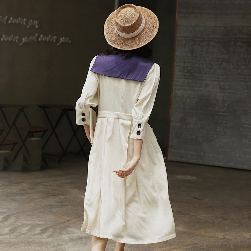 GALCAUR повседневное белое платье для женщин матросский воротник с высокой талией