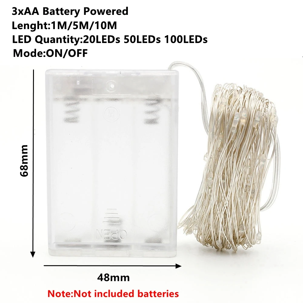 AA Battery 1 м 2 м 5 м 10 м 20 М медный провод светодиодный светильник-гирлянда Сказочный светильник s ночник для рождественской гирлянды год Рождество свадебное украшение - Испускаемый цвет: AA Battery