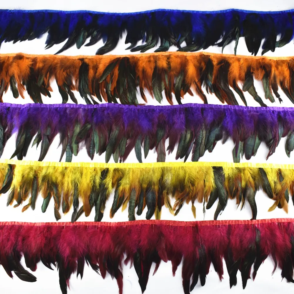 Высококачественная натуральная петушиная бахрома окрашенная атласной лентой 10