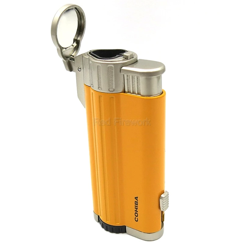 COHIBA Smoking Gadgets Metal Windproof Refillable Cigarette Jet Lighter 3 Torch Flame High Grade Cigar Lighters W/Gift Box | Дом и сад