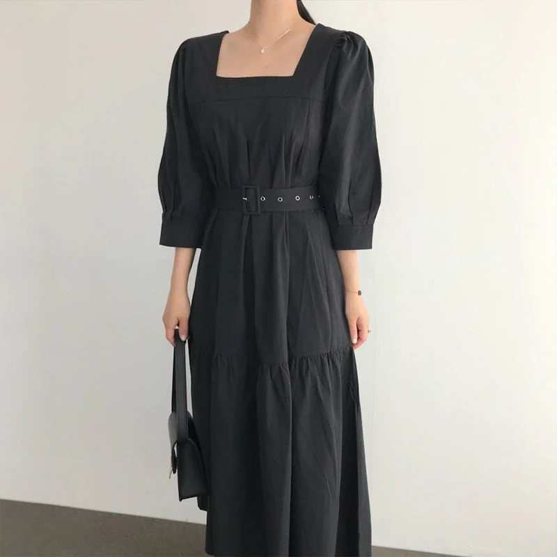 Элегантное Черное Платье GALCAUR для женщин минималистичные миди-платья с