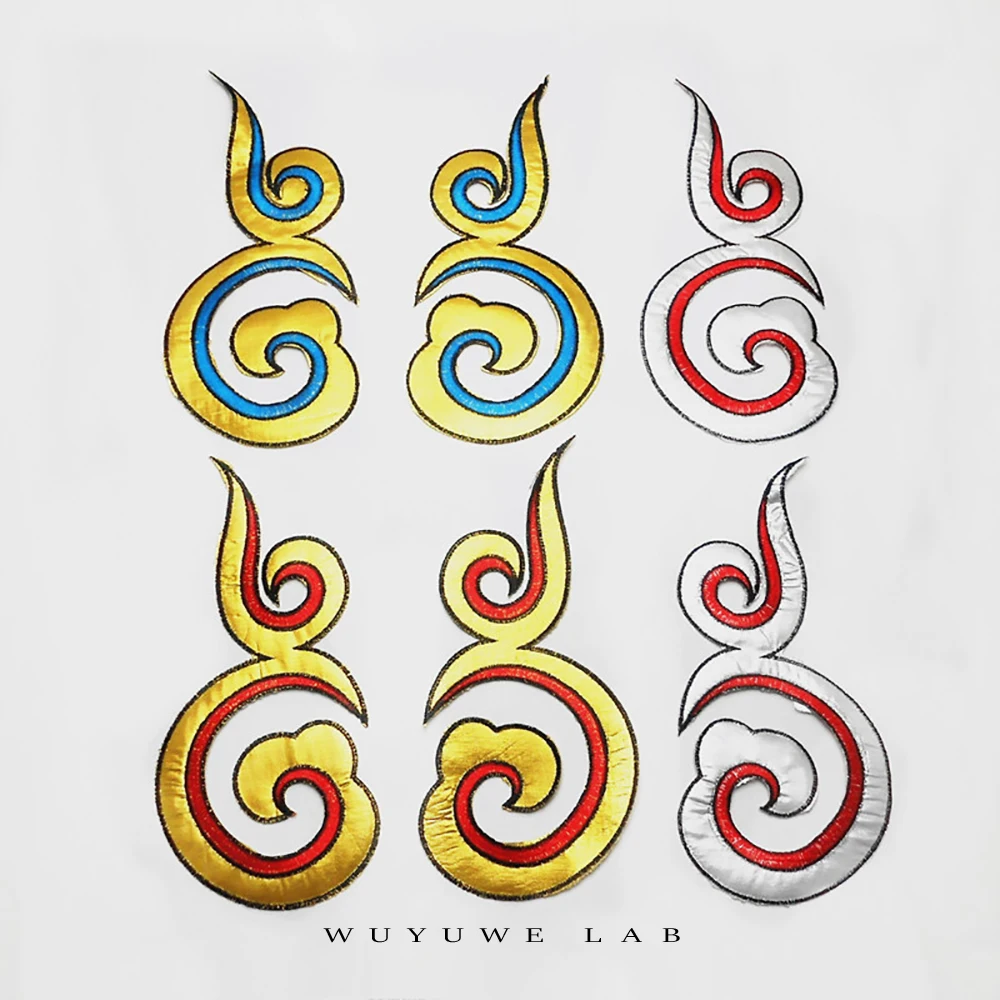 1Pairs Golden Xiangyun Cloth Applique Stage National costume Embroidery Patch Fabric Sticker Iron On Craft Sewing Repair | Дом и сад