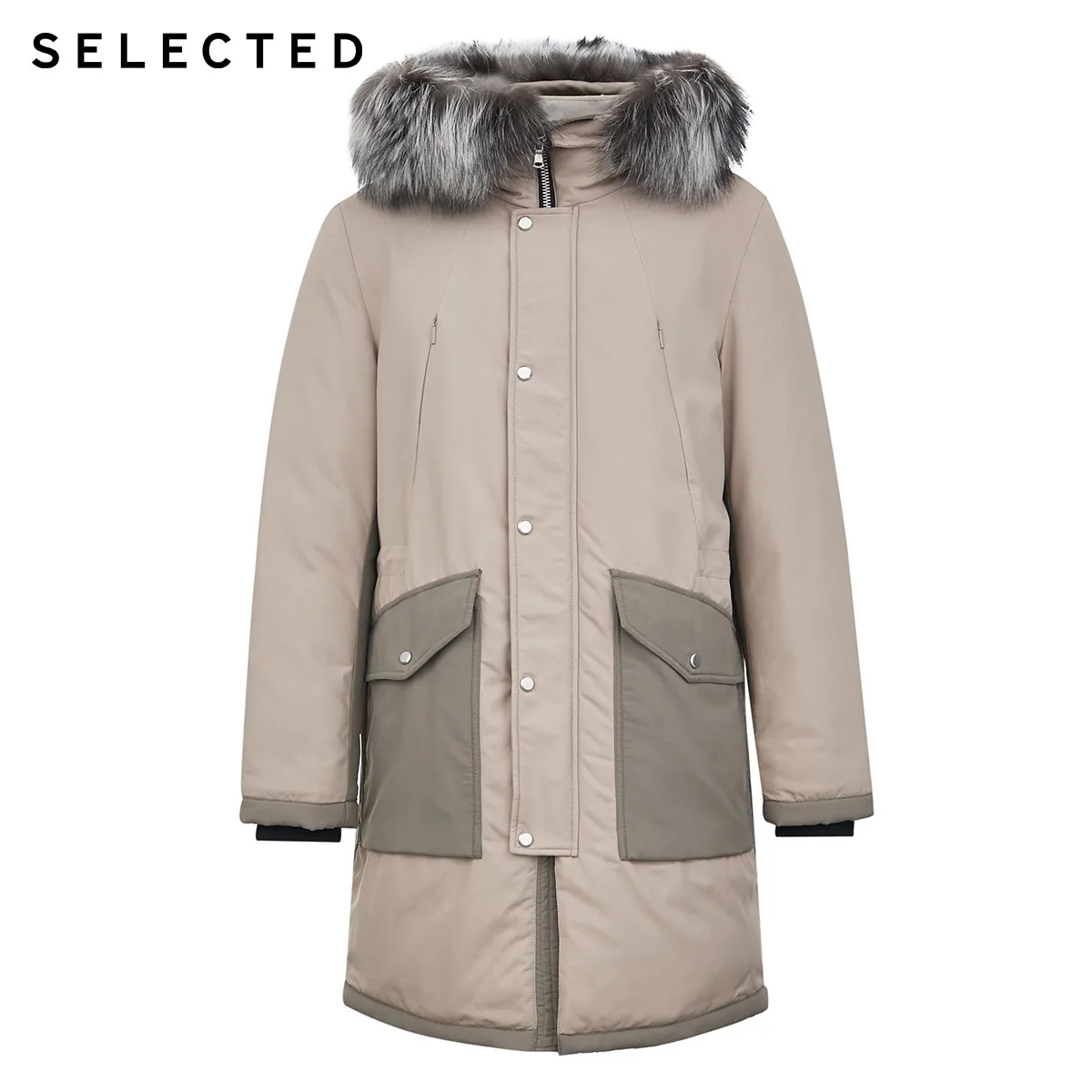 SELECTED Men's Fox Fur Mid-length Hooded Down Jacket S|419412544 | Мужская одежда