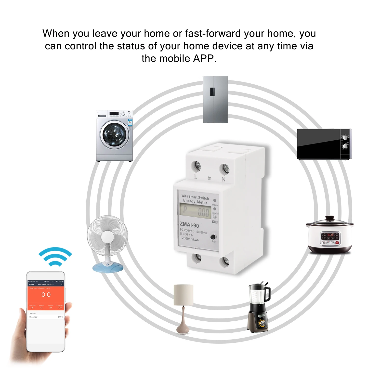 

WIFI Smart Energy Meter Single Phase Din Rail Type LCD Display Wattmeter Support Smartlife/Tuya App Works With Alexa Google Home